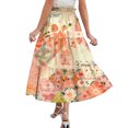 thumbnail image 4 of Women’s High Waist Floral Print Midi Skirt with Elastic Waistband and Pockets Casual A Line Flowy Tiered Skirt for Summer Spring White 2XL, 4 of 5