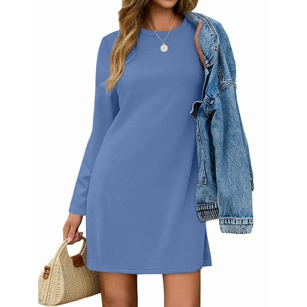 Vestidos Casuales de Larga para Mujer, Estilo Camiseta , Conjuntos de Otoño Azul XL