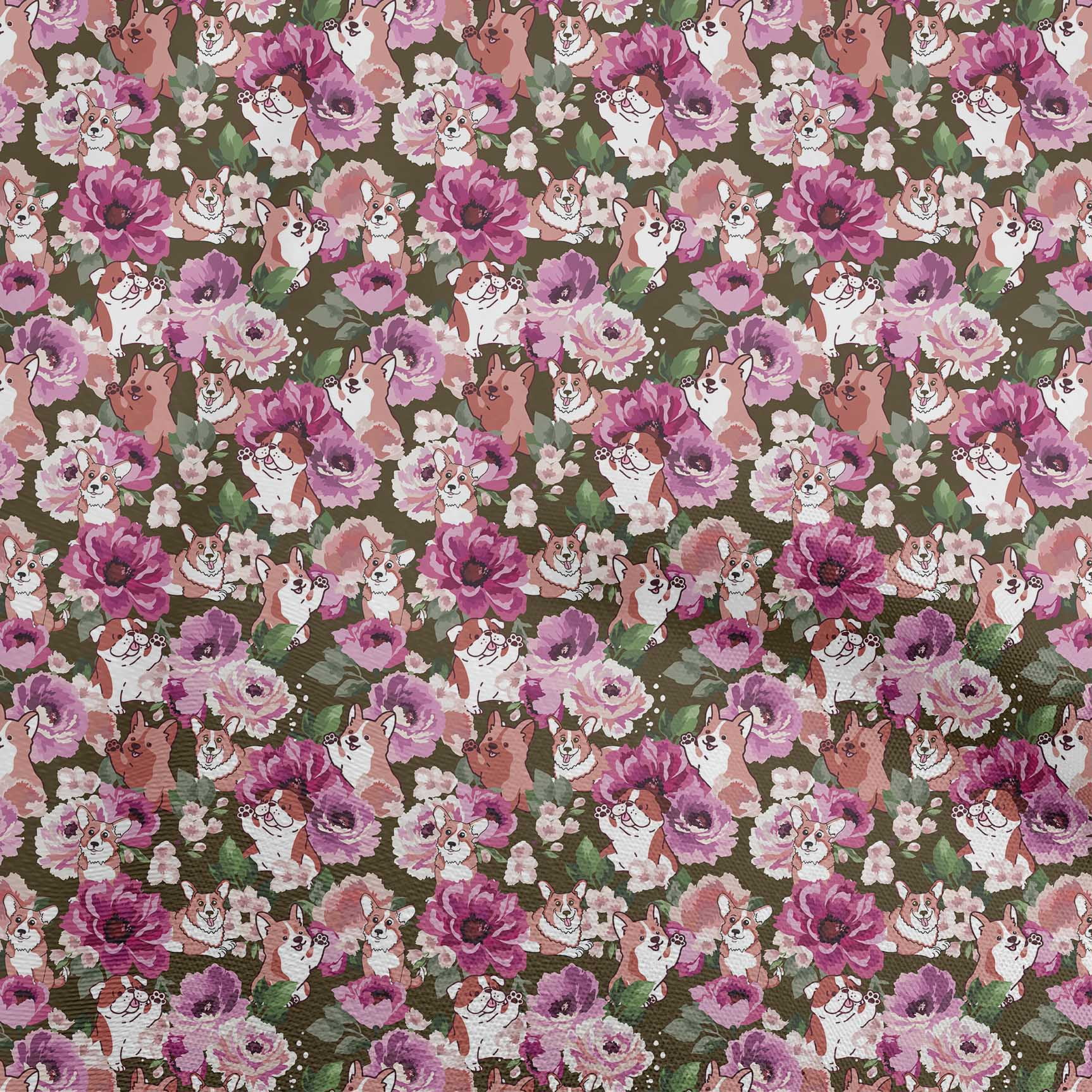 oneOone Cotton Cambric Pink Fabric Floral & Puppies Quilting Supplies Print Sewing Fabric By The Yard 56 Inch Wide
