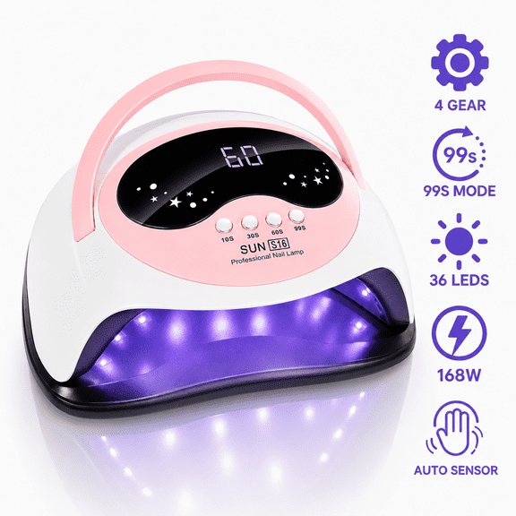 JUUTREN UV LED Nail Lamp - Fast Curing Light for Gel Nails with 4 Timers & Auto Sensor, 168W Nail Dryer for Gel Polish with LCD Display, Professional UV Light for Home Salon Nails Art Tools