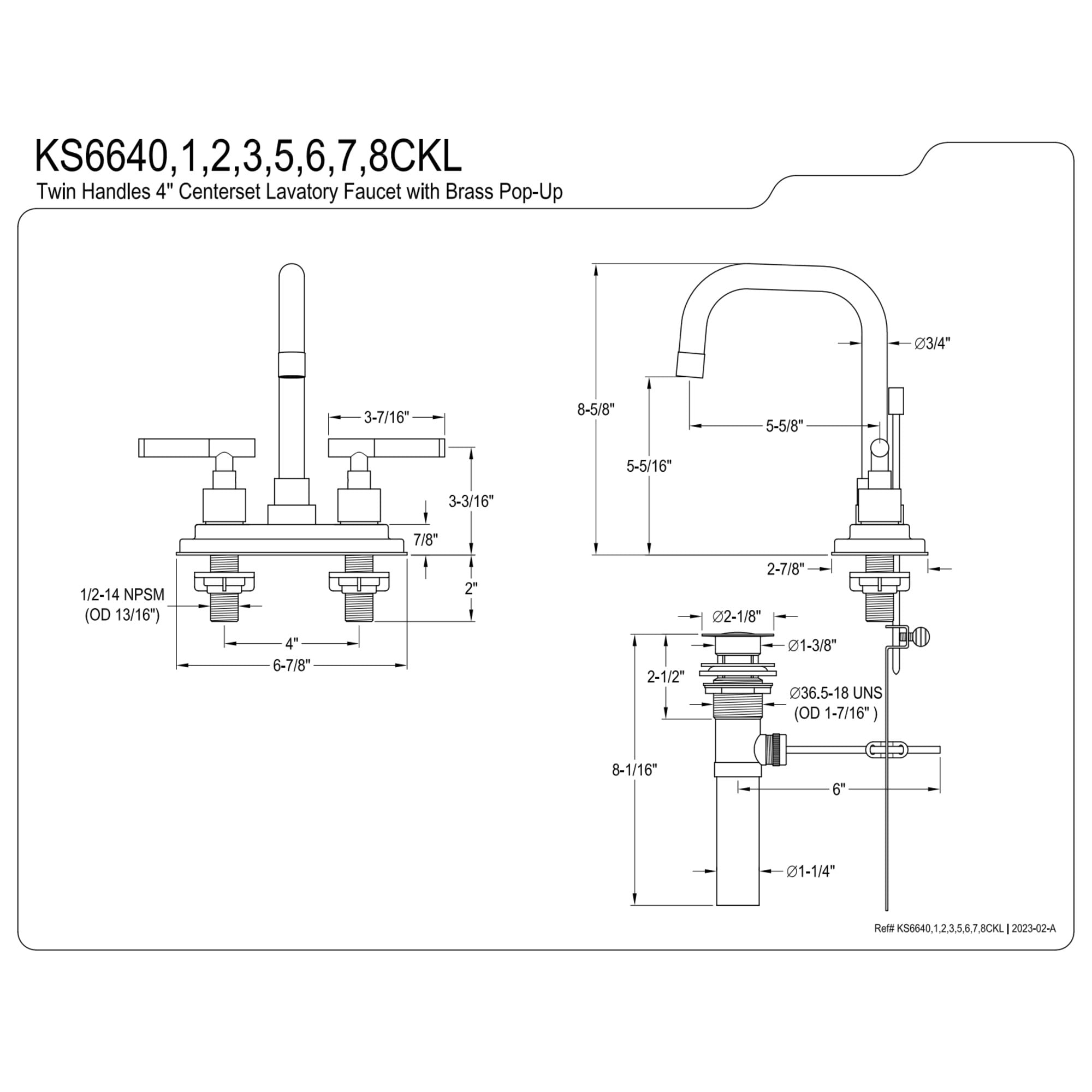 Kingston Brass KS6642CKL Double-Handle 3-Hole Deck Mount 4-Inch Centerset Bathroom Faucet with Brass Pop-Up in Polished Brass
