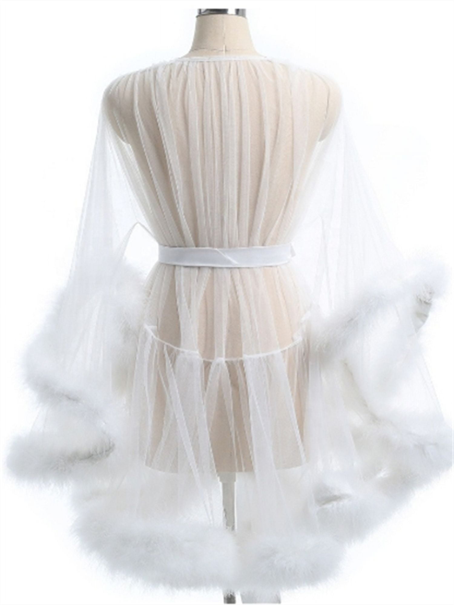 Sexy Feather Robe Seductive Mesh Perspective Sex Fur Bathrobe Passionate  Waist Tightening Robe Dressing Gown (Pink,One Size) - Walmart.com