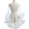 thumbnail image 6 of Sexy Feather Robe Seductive Mesh Perspective Sex Fur Bathrobe Passionate Waist Tightening Robe Dressing Gown (White,One Size), 6 of 7