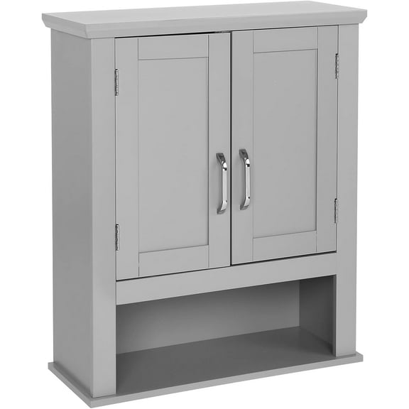 Hyxoo Medecine Cabinet with 2 Doors Bathrooom Wall Cabinet Grey Over The Toilet Storage Towel Cabinet 1 Adjustable Shelf Wooden Hanging Organizer Bathroom Furniture,Grey