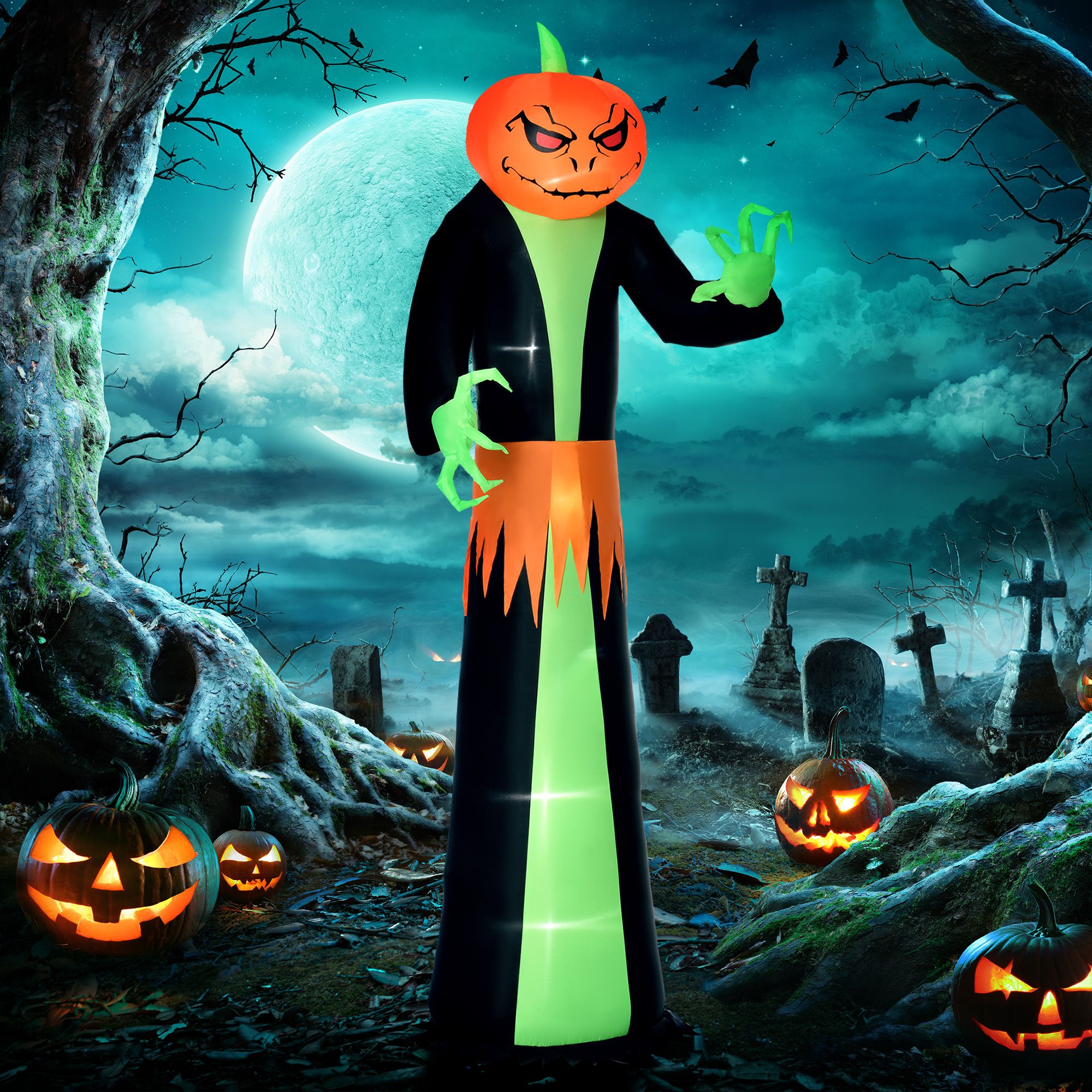 Alvantor Inflatable Halloween Decorations 9" Blow Up Ghost LED Display with Pumpkin Head for Party, Holiday Waterproof
