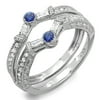 Dazzlingrock Collection 14K Round & Baguette White Diamond & Blue Sapphire Wedding Enhancer Guard Band, White Gold, Size 8