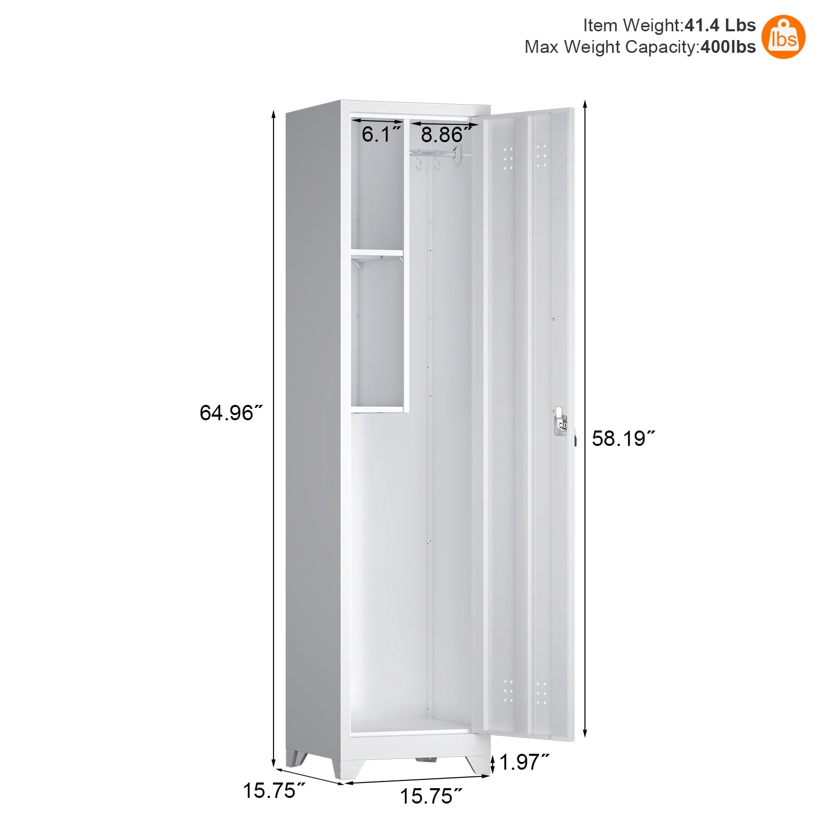 Marcree Metal Broom Storage Cabinet, 65" Narrow Broom Cabinet with Hooks, Slim Bathroom Storage Cabinet with Shelves, Heavy-Duty Cleaning Storage Cabinet for Utility Room, Gym, Office, Garage