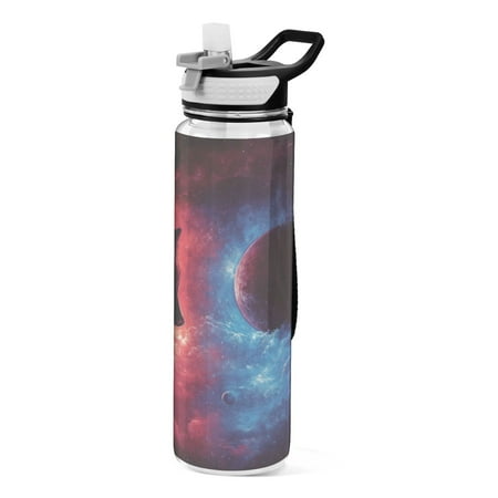 

32oz Transparent Sports Water Bottle with Straw BPA Free Tritan for Kids Adults Outdoor School Gym Fitness Wolf and Planet