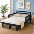 thumbnail image 2 of Zimtown Full Size Wood Daybed with LED Light, Platform Bed Frame with Charging Station, Convertible Sofa Bed for Bedroom, Guest Room, Black, 2 of 9