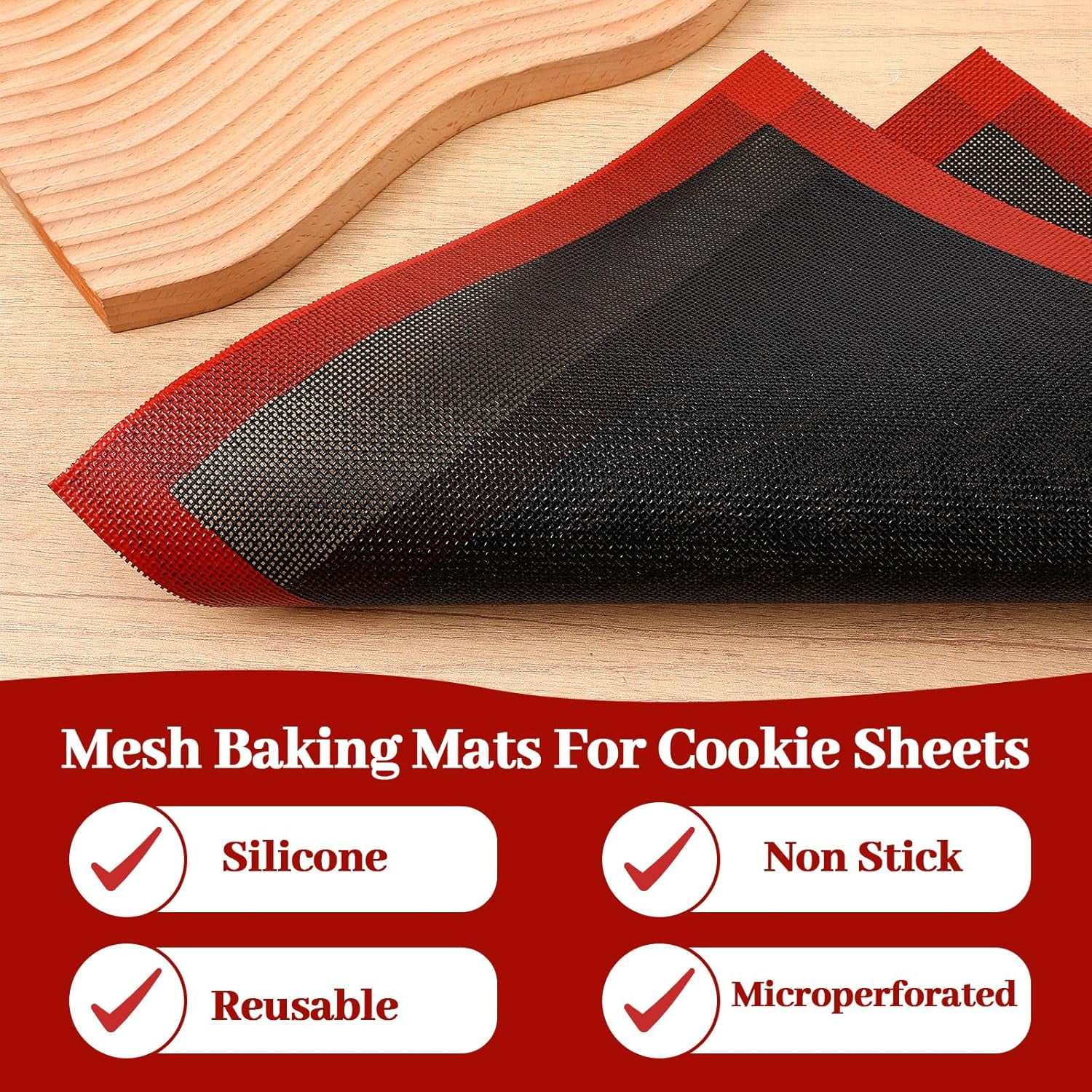 2Pcs Perforated Baking Mats, Eclair Silicone Mat for Half Sheet, Non Stick Reusable Oven Liners Reusable Air Mesh Silicone Mat for Making Bread/Pizza/Pastry/Cookie 15.8" x 11.8"