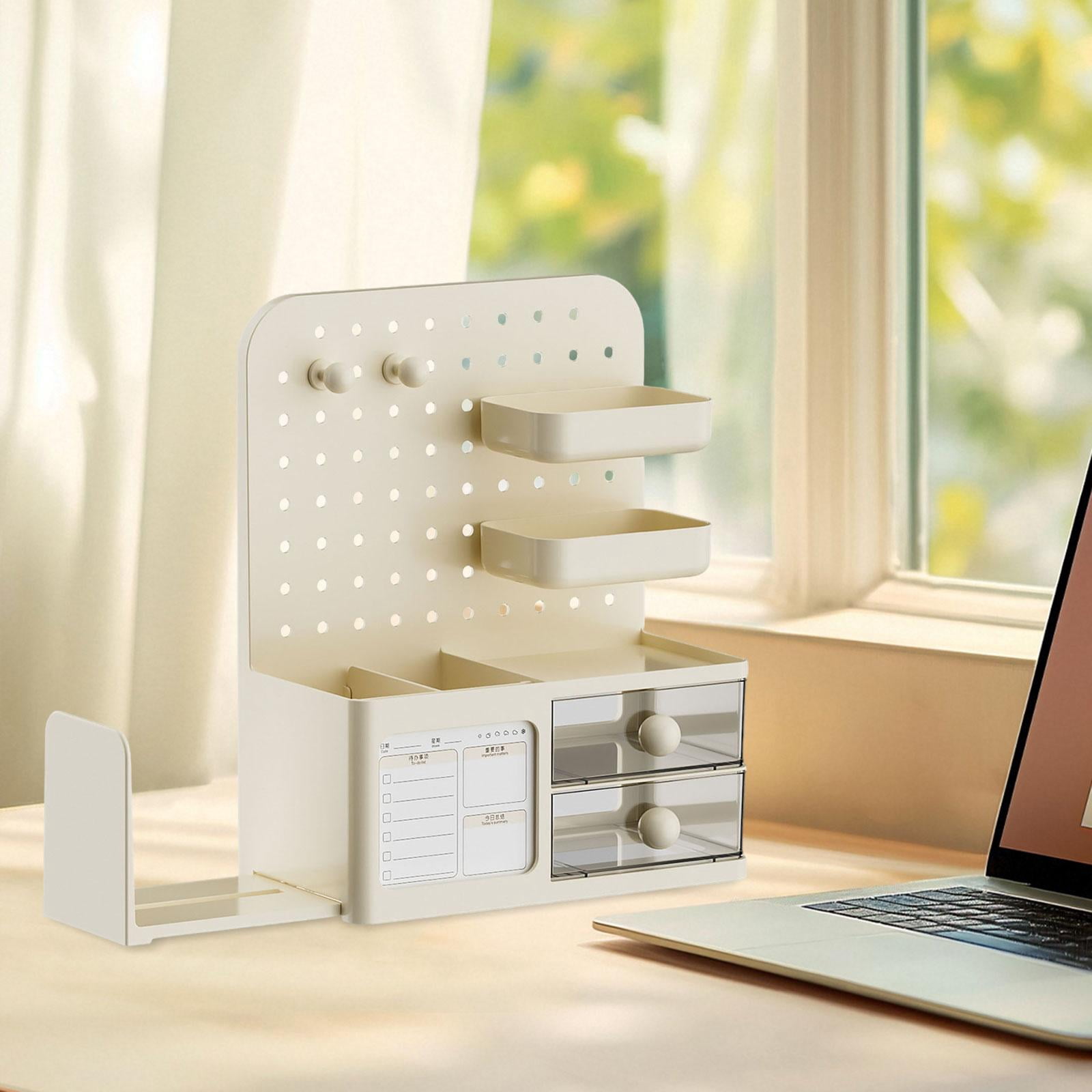 Fiocias Desk Organizer with Drawer Desk Organiser Accessories Supplies Creative Pegboard Yellow