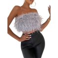 thumbnail image 3 of Women Feather Vest Sleeveless Solid Color Strapless Fluffy Backless Slim Fit Tube Tops, 3 of 5