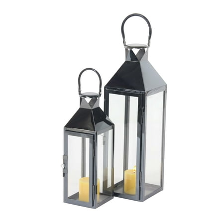 - Decmode Set of 2 Modern Stainless Steel and Glass Rectangular Tower Frame Candle Lanterns, Silver