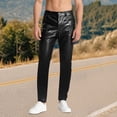 thumbnail image 2 of Men's PU Leather Casual Pants Slim Fit Comfortable Trousers for Party Sportswear Stylish Motorcycle Fashion Men's Pants Relaxed Fit Dress Navy Stretch Waist, 2 of 7