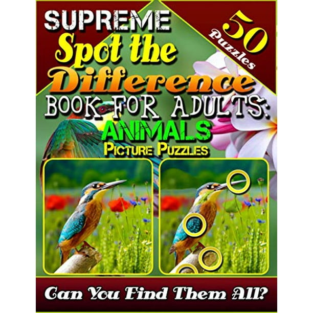 Supreme Spot the Difference Book for Adults Animal Picture Puzzles