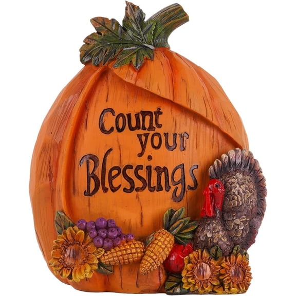 Fall Pumpkin Figurine Autumn Harvest Resin Statue for Thanksgiving Party, Home and Outdoor Table Decor