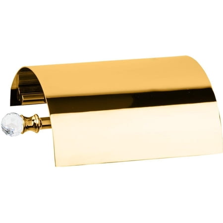 AGM Home Store Lux Madras Swarovski Wall Toilet Paper Holder Tissue Dispenser With Lid, Brass