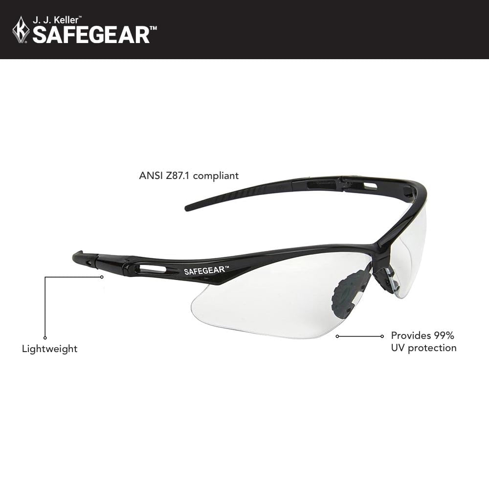SAFEGEAR Clear Safety Glasses 3-pk. - Anti-Fog & Anti-Scratch Safety Glasses for Men & Women, Black Frame & Black Rubber Ends for Comfort Around Ears - ANSI Z87.1 Compliant, UV Protection, Lightweight