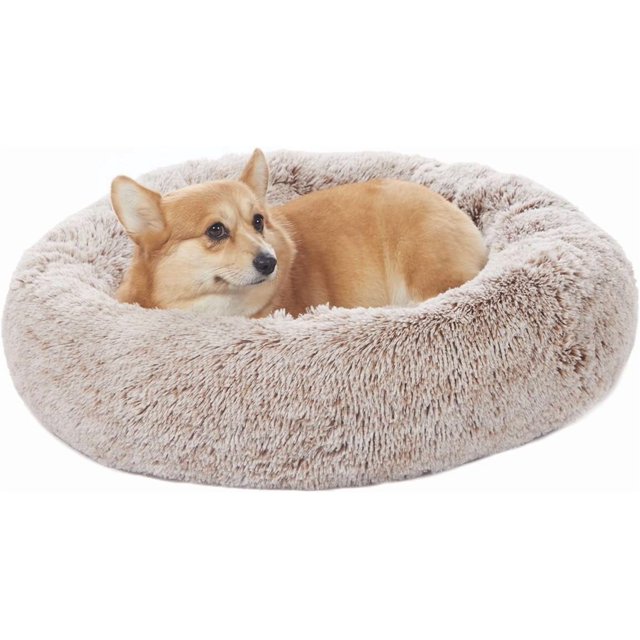 Calming Donut Dog Bed es Round Fluffy for Large Dogs Anxiety Plush Machine Washable ( Large)