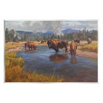 Stupell Industries Bison Herd by River Animals & Insects Painting Unframed Art Print Wall Art, 15 x 10