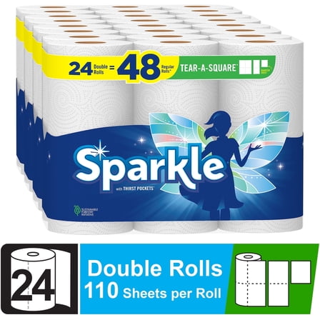 Sparkle Tear-a-Square Paper Towels, 24 Double Rolls