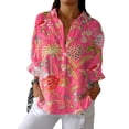 thumbnail image 4 of YLHFASHION Chemise à Imprimé Floral Rétro pour Femmes, Imprimé Artistique, Chemise Décontractée à Col en V, Rabais de 50 % Liquidation Chemises pour Femmes, 4 of 4