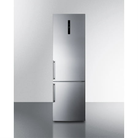 European counter depth bottom freezer refrigerator with icemaker  stainless steel doors  platinum cabinet  and digital controls for each section