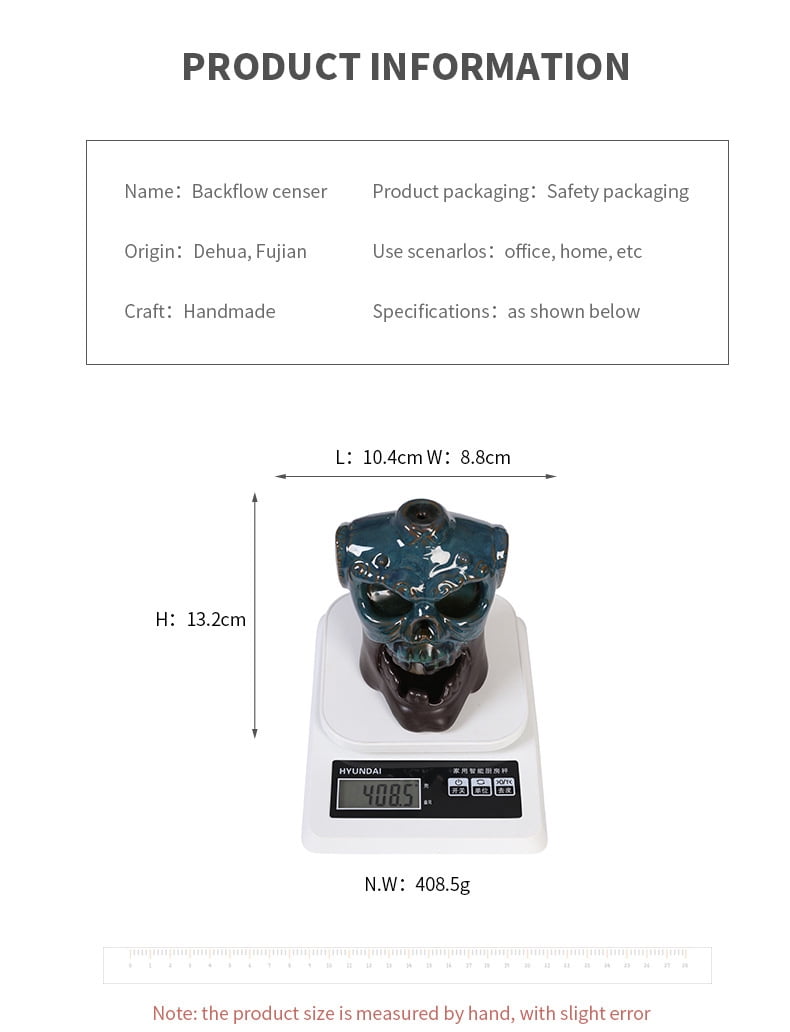 Creative European Skull Backflow Incense Burner Ceramic LED Light Backflow Aromatherapy Furnace Holder for Living Room Teahouse Decoration