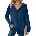 thumbnail image 2 of Lenpel Women's Hooded Cardigan Sweaters Casual Longs Sleeve V Neck Button down Ribbed Knit Jackets Casual Outwear Coats(Blue,X-Large), 2 of 6