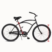 Tracer Beach Cruiser Bikes for Men, 26 Wheels, Single Speed, Coaster Brake, Hi-ten Steel Frame,Black,Moon-Type Handlebar
