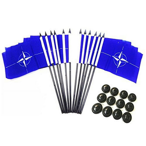 Pack of 12 4"x6" NATO Miniature Office Desk & Little Table Flags, 1 Dozen 4"x 6" North Atlantic Treaty Organization Small Mini Handheld Waving Stick Flags (Flags with Stands)