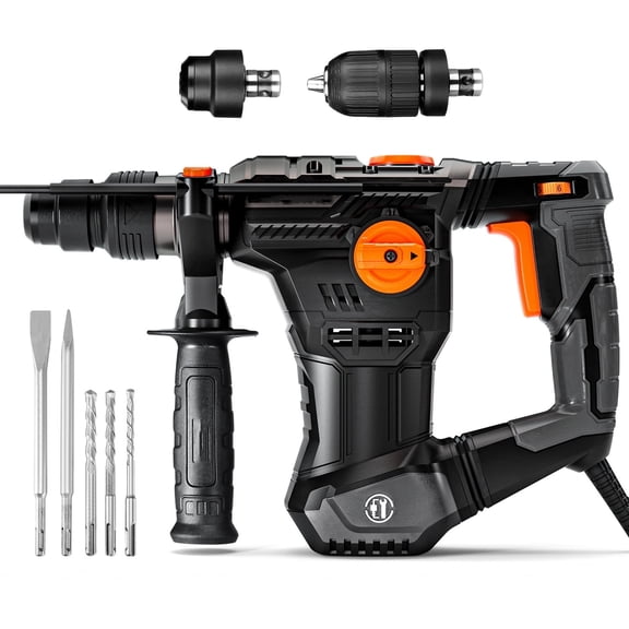 DOVAMAN 12.5 Amp 1-9/16" SDS-Plus Rotary Hammer Drill – 4 Modes, Safety Clutch, Vibration Control, Corded Demolition Hammer with Drill Bits & Chisels