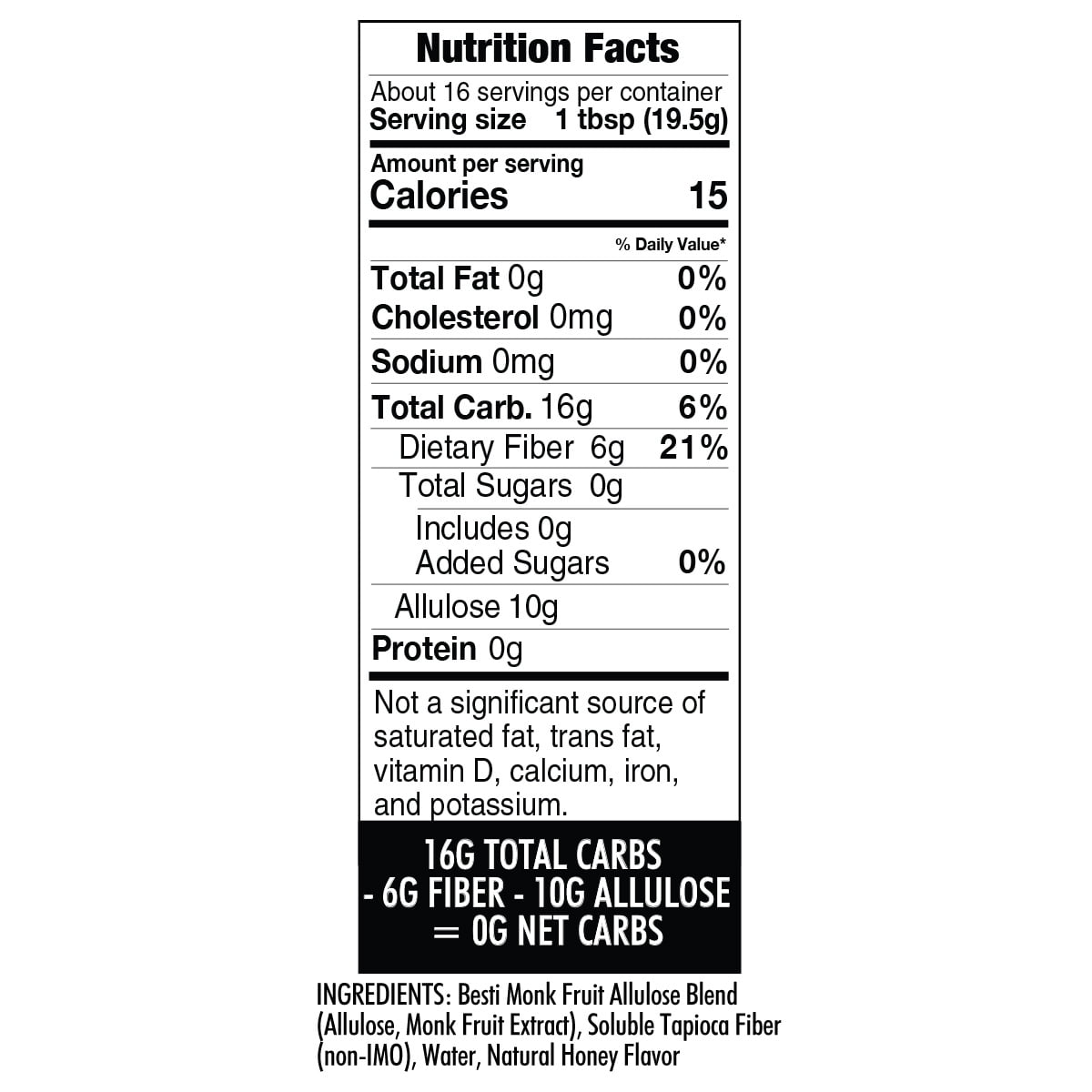 Wholesome Yum Zero Sugar Honey Substitute with Monk Fruit & Allulose - Sugar Free Honey Alternative, 11 oz