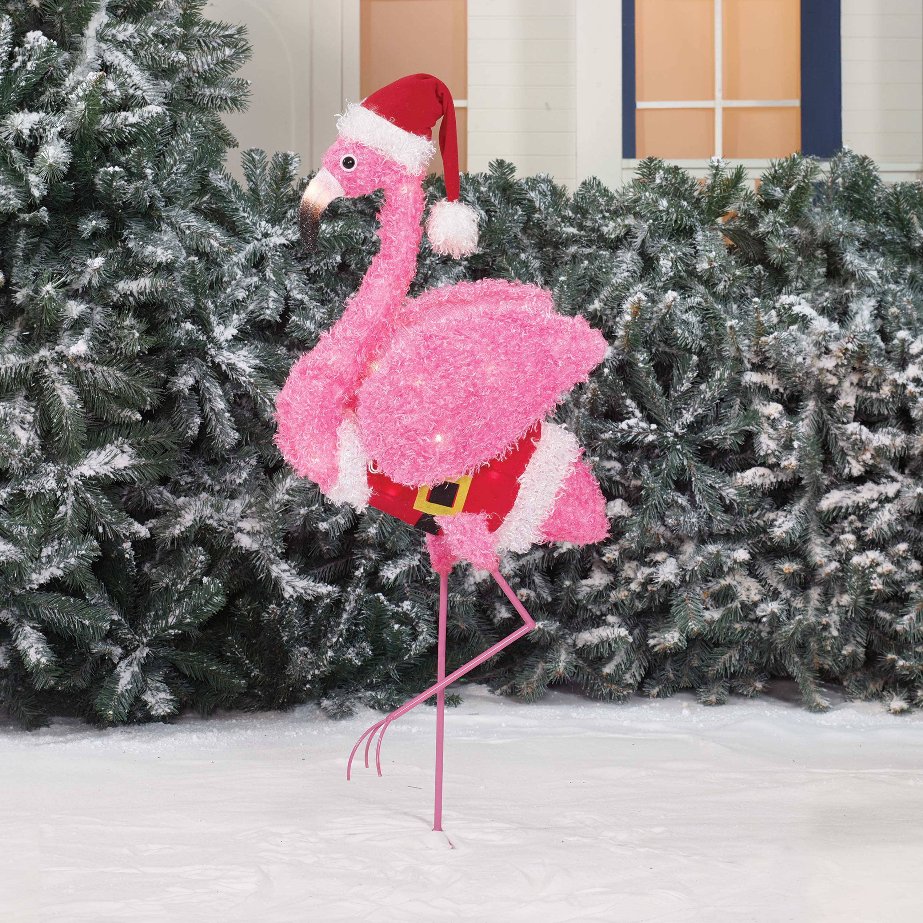 Holiday Time Fluffy Flamingo Lights Up with Santa Hat Costume 38in 