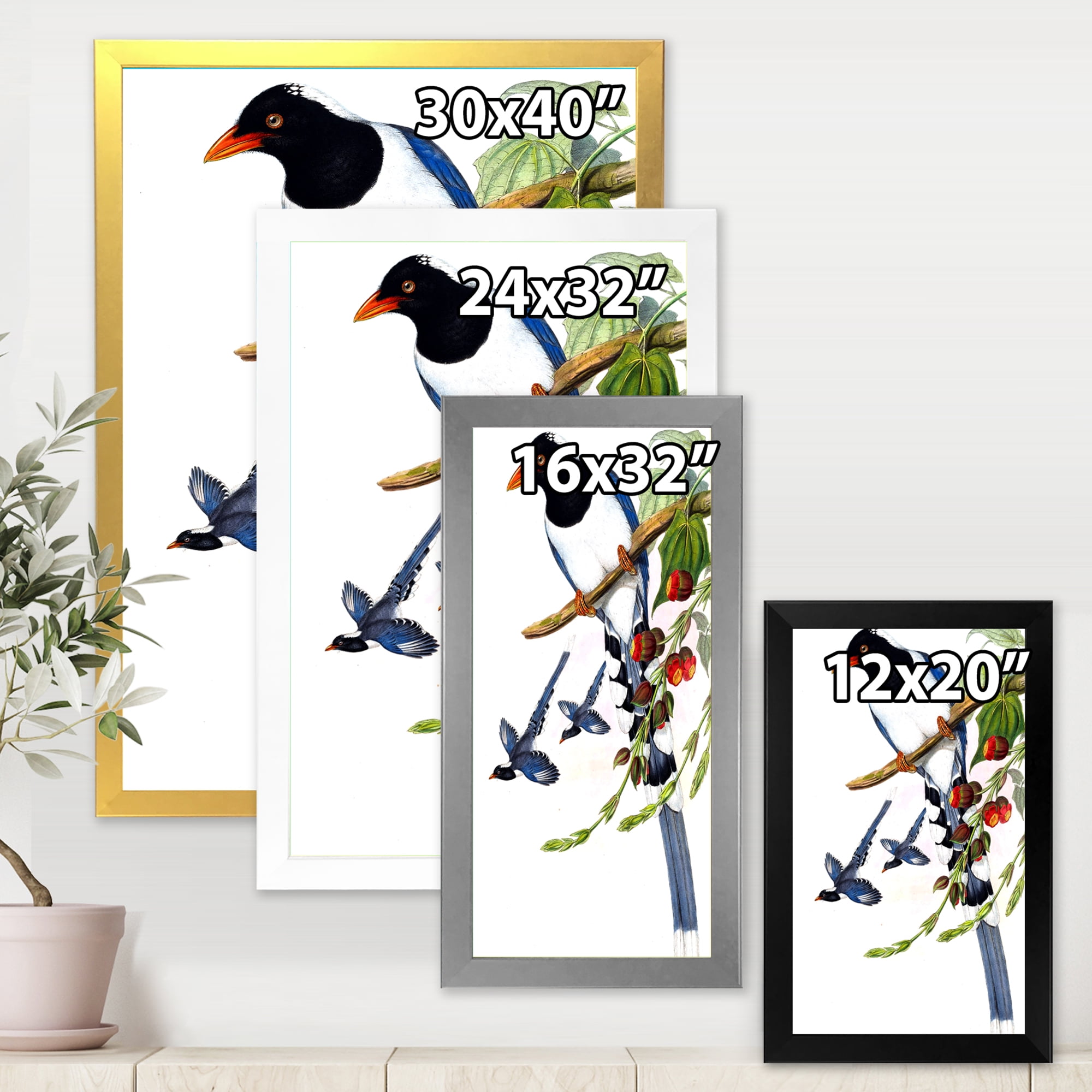 Designart 'Vintage Countryside Birds On Branch IV' Farmhouse Framed Art Print