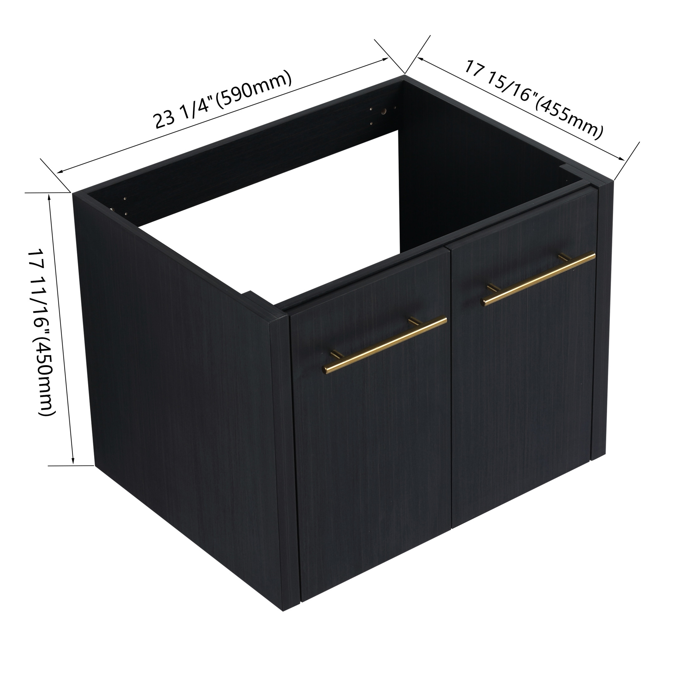 Noble House 24" Floating Bathroom Vanity Cabinet, Plywood Black Chestnut, Soft-Close Door, Excluded Sink, Black Chestnut
