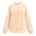 thumbnail image 4 of Womens Long Sleeve Shirts Helii Loose Cotton Linen Blouse Puff Lantern Sleeve Round Neck Shirt Travel Vacation Outfit Casual Lightweight Top for Summer Fall | Yellow,L, 4 of 5