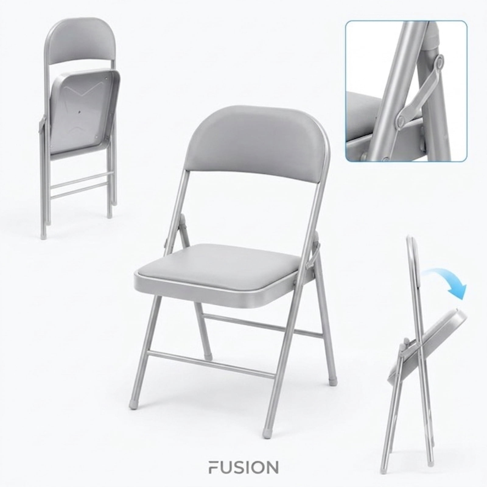 Fenbeli Fabric Padded Folding Chairs 4 Pack, Gray Foldable Chairs with 330 lb Capacity, Portable Seating for Dining Parties and Indoor Outdoor Events