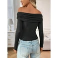 thumbnail image 5 of Womens Long Sleeve Off Shoulder Shirts Tight Fitted Y2K Ruched Tee Tops Blouses 2025 Trendy Outfits Black S, 5 of 7