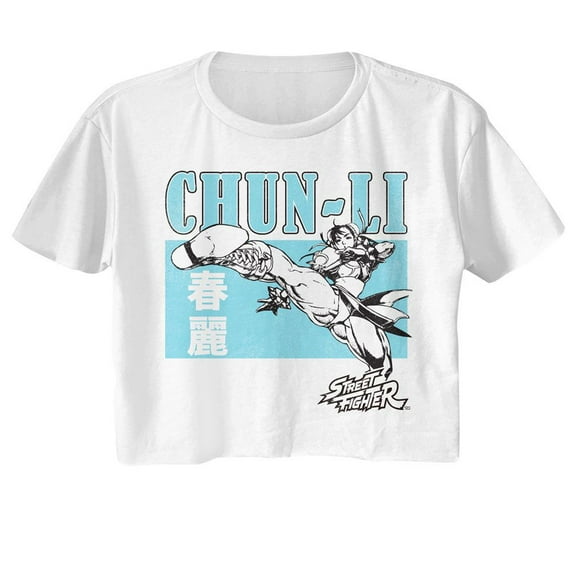 Street Fighter Chun Li Character Block White Women's FestIVal Cali Crop T-Shirt Xl