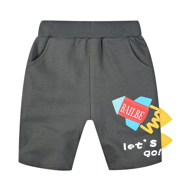 MIASHUI Shorts pour Garçons Tout-Petits Motif Dessin Animé Shorts de Plage Décontractés d'Été, Gris Foncé, 6-7 Ans