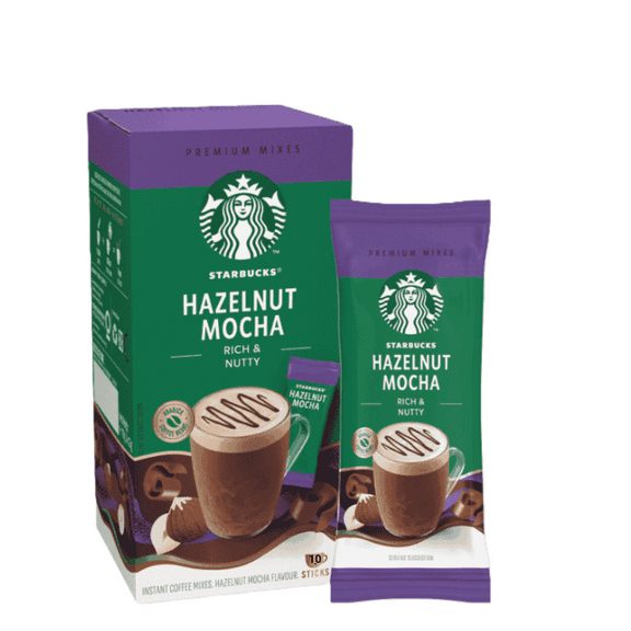 Starbucks Hazelnut Mocha Instant Coffee, 23 g x 10 Sticks – Flavored Coffee Mix, Café-Style Drink at Home or Office-Turkish packages