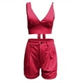 thumbnail image 5 of Jerdar Women Casual 2 Piece Short Sets Summer Leisure Suit Solid Waist Suit Tops and Shorts Multiple Colors Sets Hot Pink M, 5 of 5