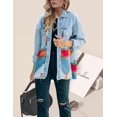 thumbnail image 2 of HSHDLDF Women's Aztec Denim Jacket Distressed Lapel Long Sleeve Vintage Button Down Denim Jacket Shacket, 2 of 6