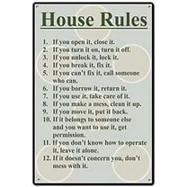 House Rules Vintage Metal Tin Sign Wall Art Decor Retro Tin Sign Plaque Iron Painting Gift for Bar Man Cave Garage Pub Club ,8×12 inch