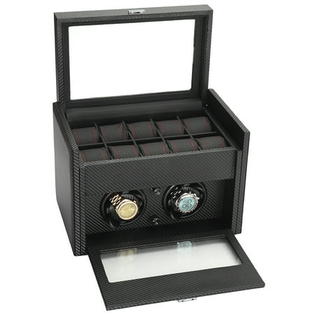 Two Slot Watch Winder - Modena 2 Double Automatic Watch Winder Storage 34-702 Carbon Fiber