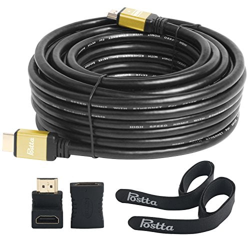 Ultra HDMI 2.0V Cable with 2 Piece Cable Ties+2 Piece HDMI Adapters Support 4K 2160P,1080P,3D,Audio Return and Ethernet Postta HDMI Cable 20 Feet