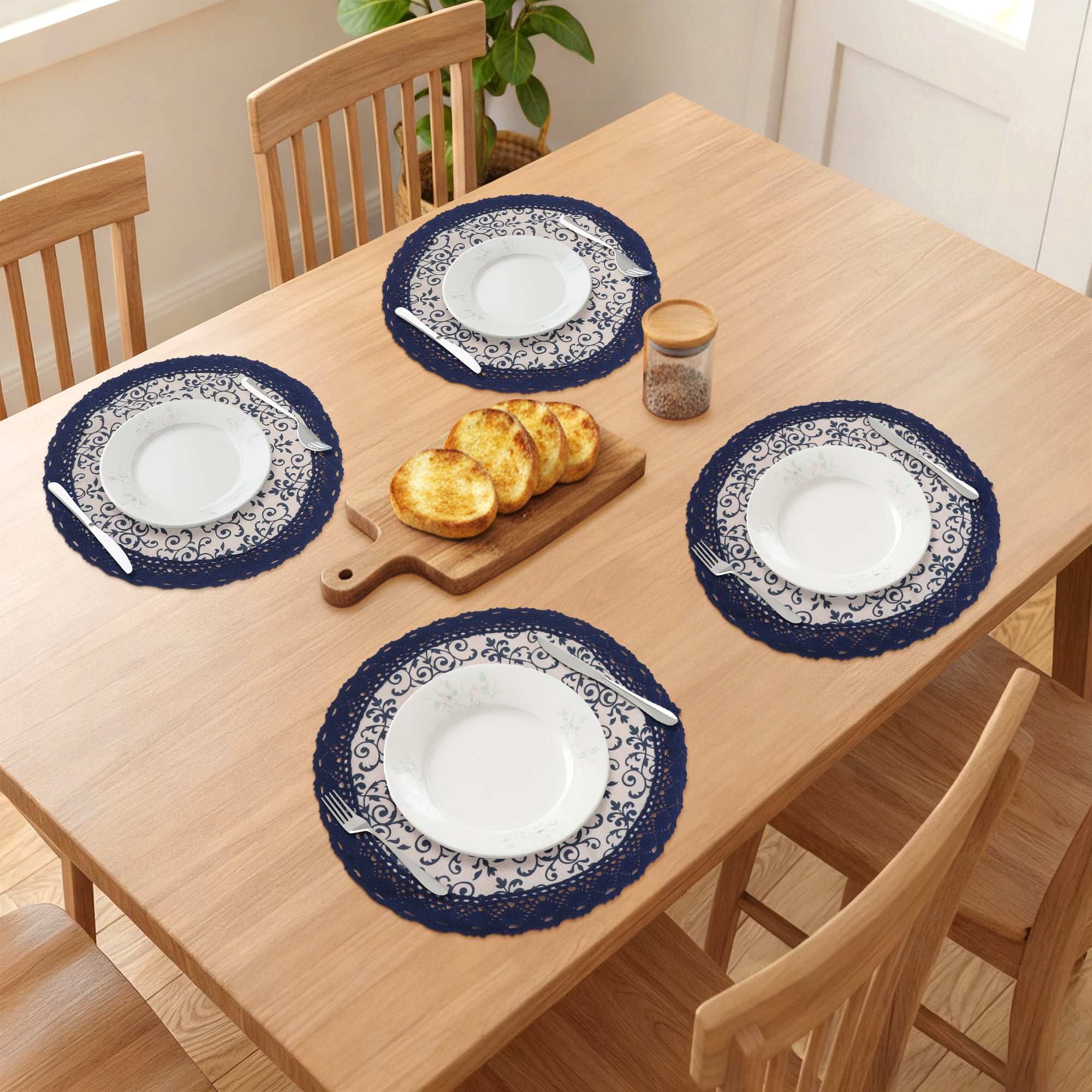 Unique Bargains Set of 6 Rustic Placemats for Dining Table Decor Blue Porcelain