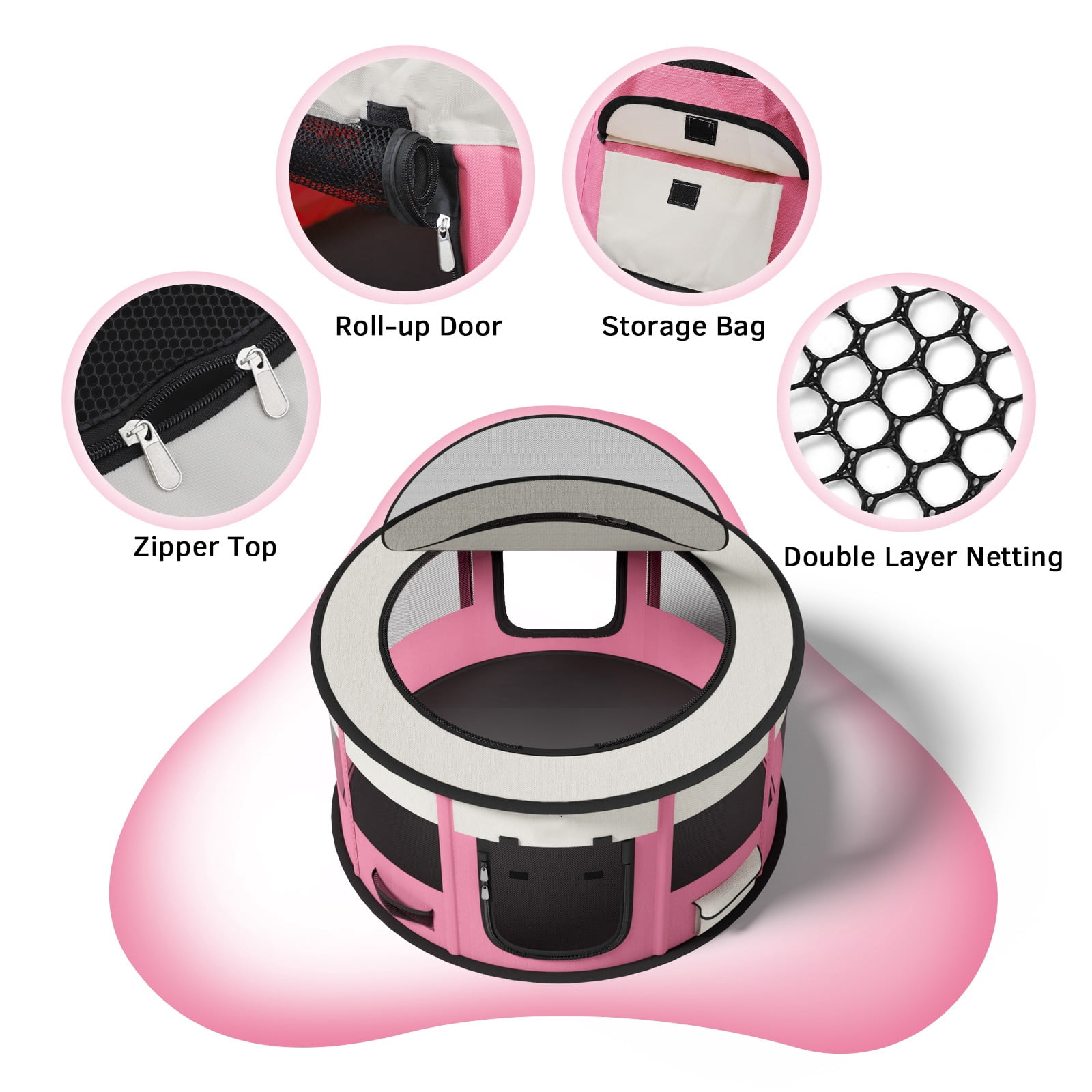 LAKWAR Large Pet Playpen for Dogs & Cats, 36"/90CM Diameter 23"/60cm Height Pet Playpens Foldable Portable Indoor Outdoor House Exercise Pen with Carrying Case for Cat Puppy Rabbit,Pink