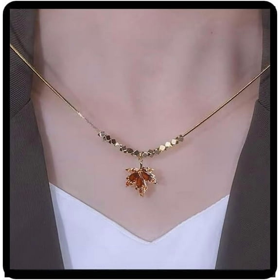 Leaf Necklace, Beaded Chain Necklace For Women Gold Plated Pendant Necklace Rhinestone Choker Necklace Simple Dainty Trendy Thanksgiving fall Necklace Jewelry Gift